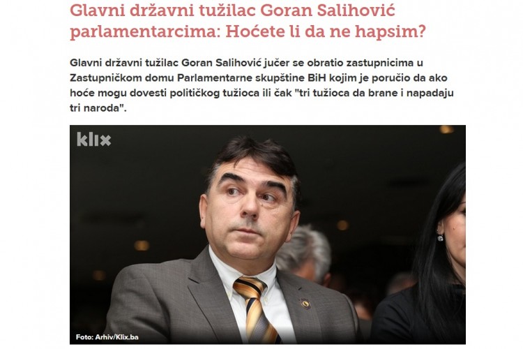 Govor glavnog tužioca Gorana Salihovića u Parlamentarnoj skupštini BiH, izazvao veliku pažnju medija i javnosti