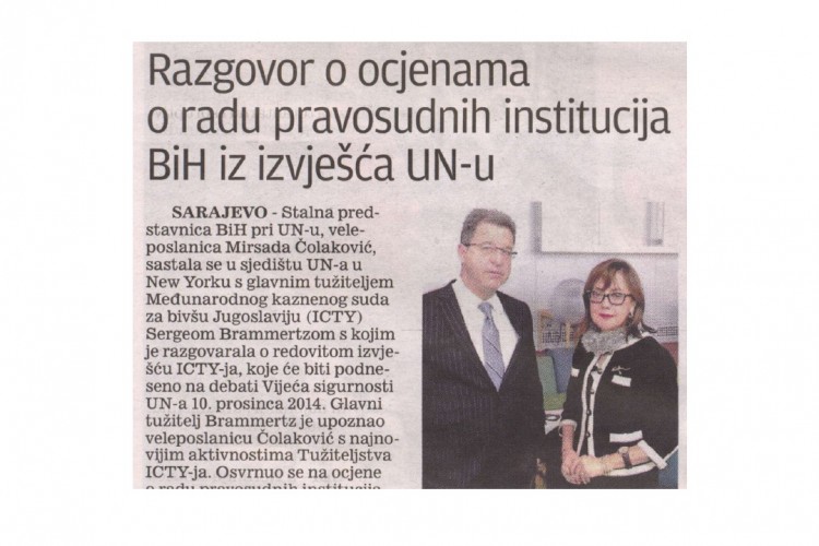 I u Vijeću sigurnosti UN-a bilo je govora o uspješnoj akciji Tužiteljstva BiH i Tužilaštva za ratne zločine Srbije u predmetu „Štrpci“. Glavni tužitelj Brammertz pohvalio suradnju dvaju tužiteljstava.
