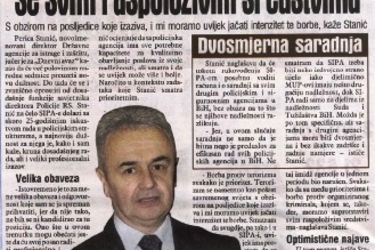 НОВОИМЕНОВАНИ ДИРЕКТОР SIPA-E У МЕДИЈСКИМ ИСТУПИМА ИСКАЗАО ПУНУ ПОДРШКУ САРАДЊИ СА ТУЖИЛАШТВОМ БиХ